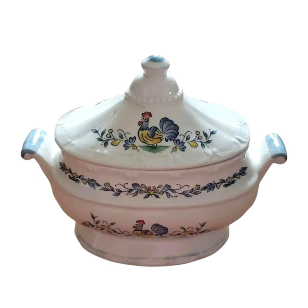 Vintage Rooster Gravy Boat Hand Painted Tureen